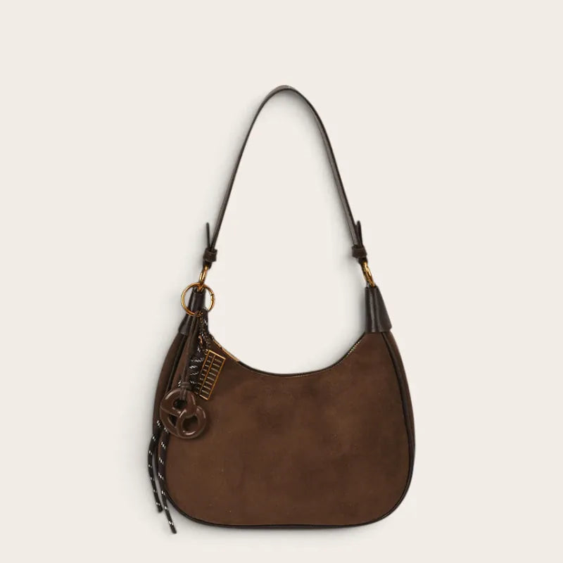 Sac épaule faux daim anse cuir bicolore Café
