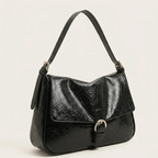 Sac bandoulière rabat similicuir brillant vintage Noir
