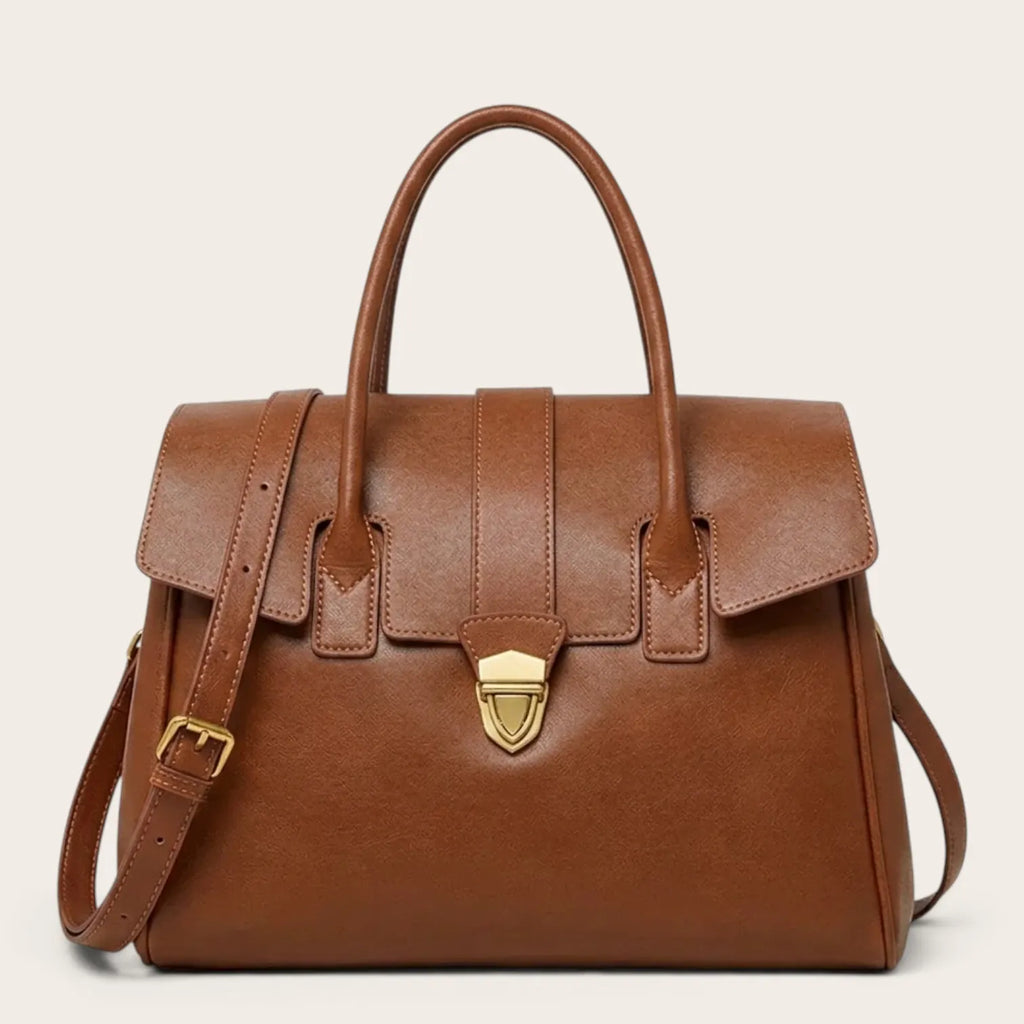Grand sac bandoulière cartable en cuir Marron