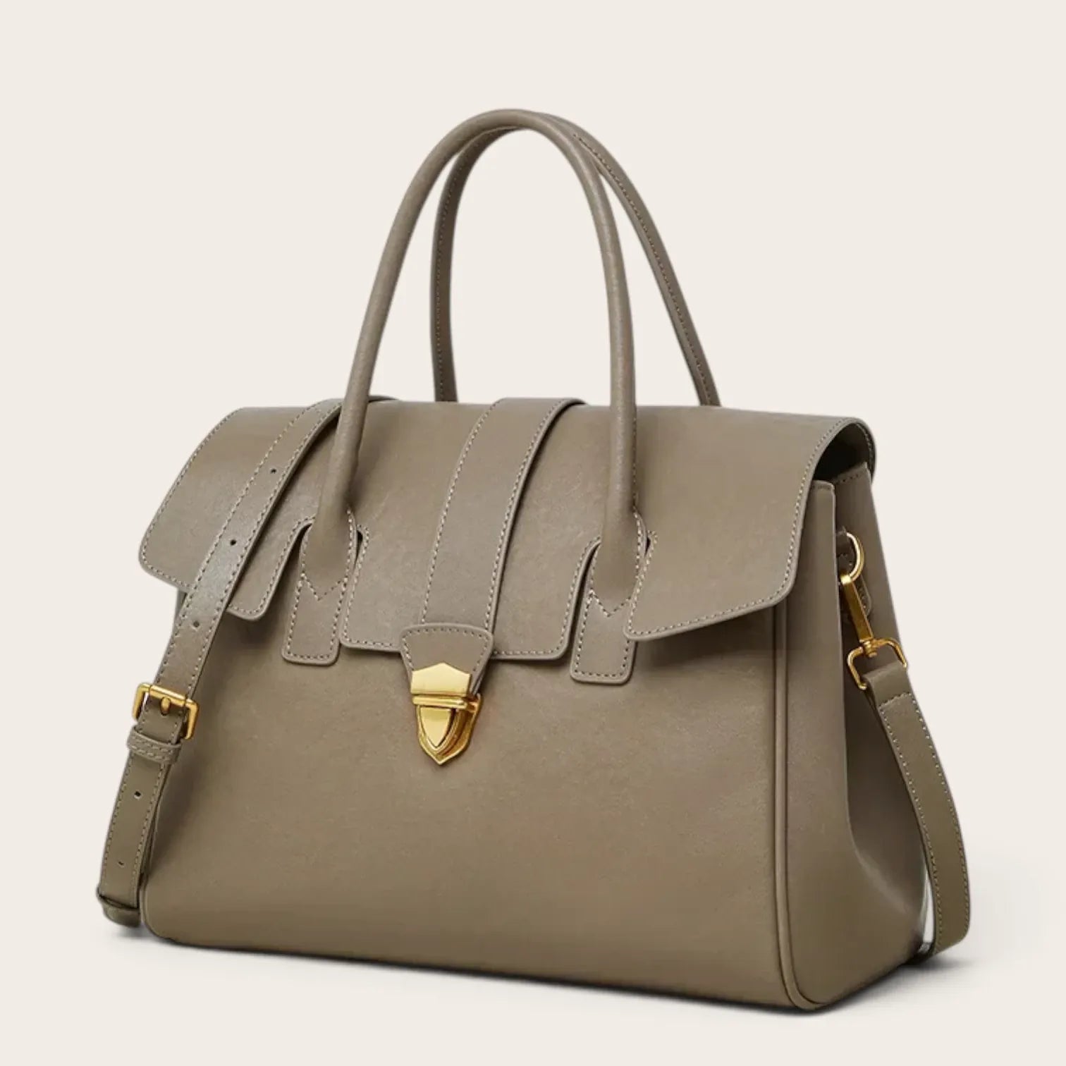 Grand sac bandoulière cartable en cuir Khaki