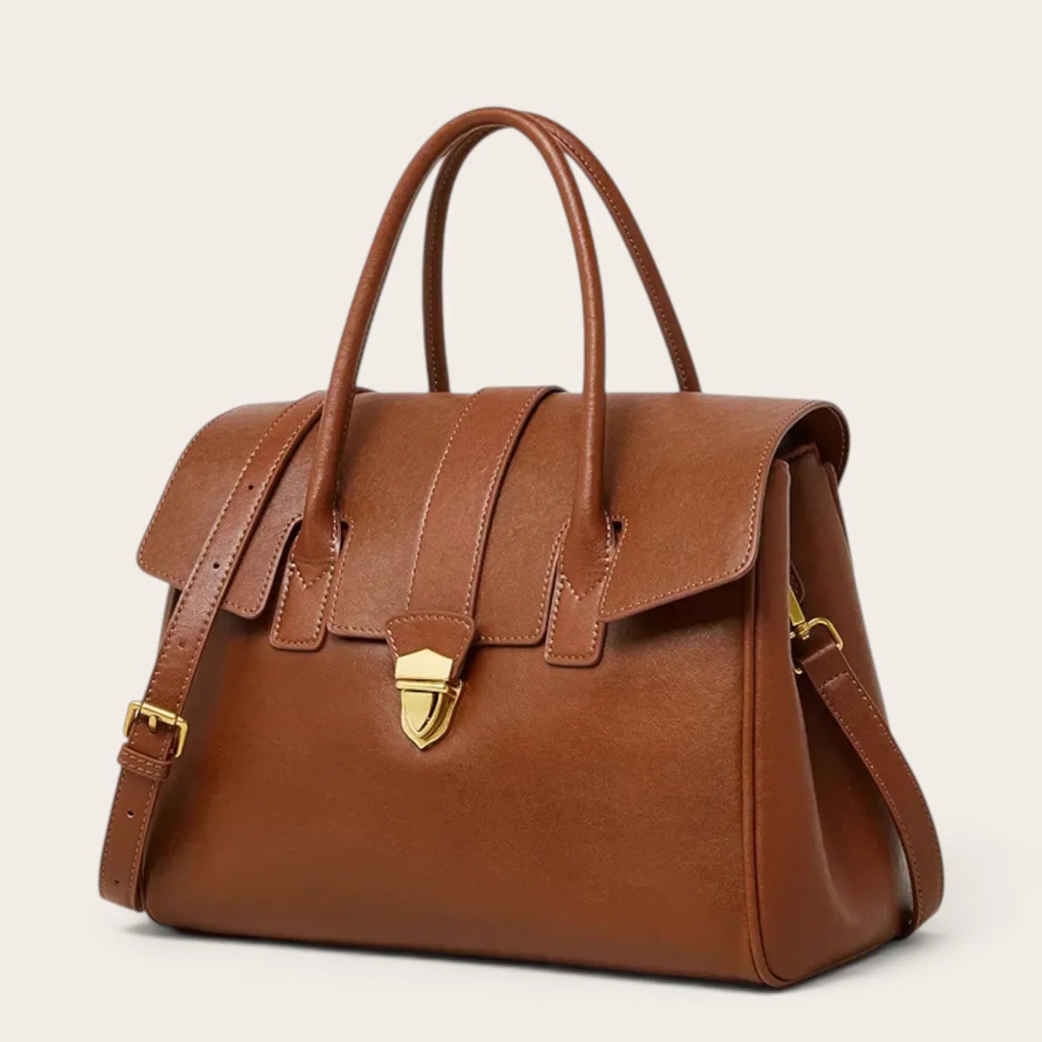 Grand sac bandoulière cartable en cuir Marron