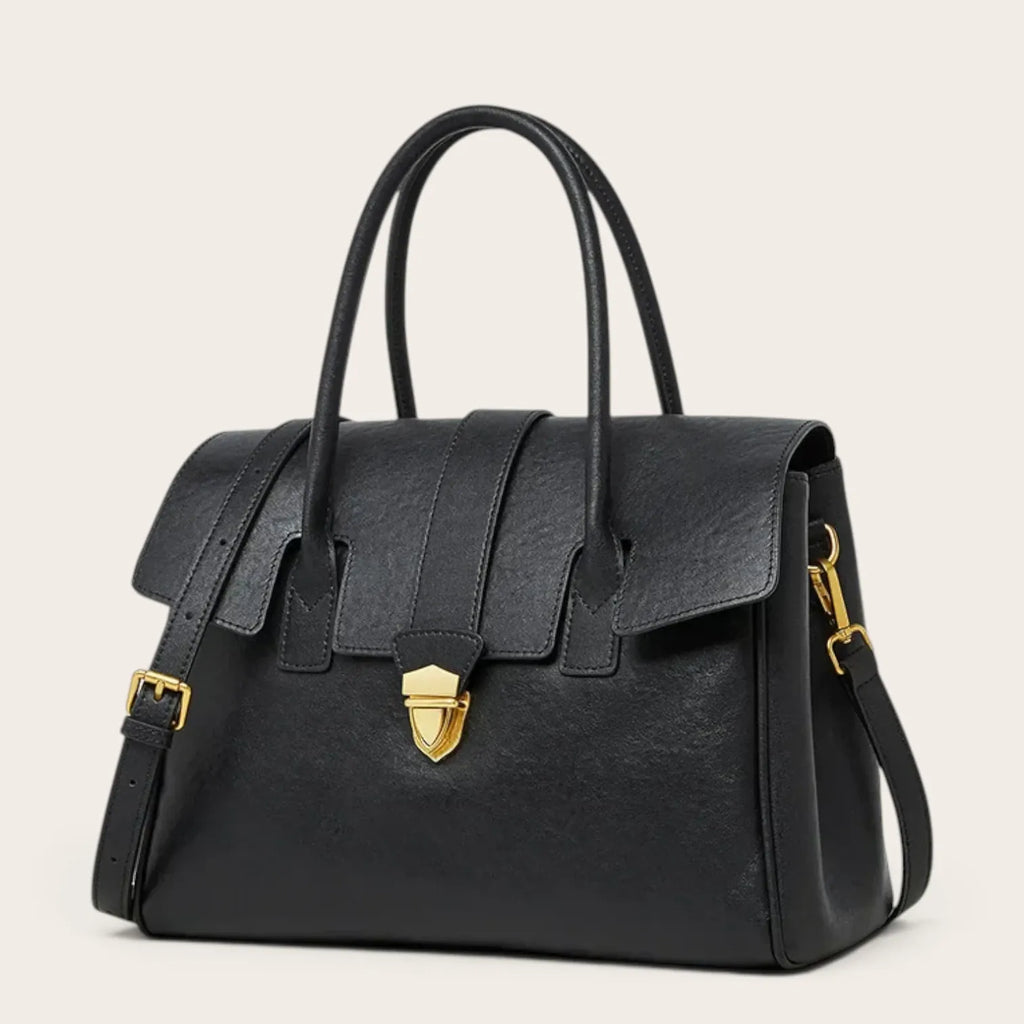 Grand sac bandoulière cartable en cuir Noir