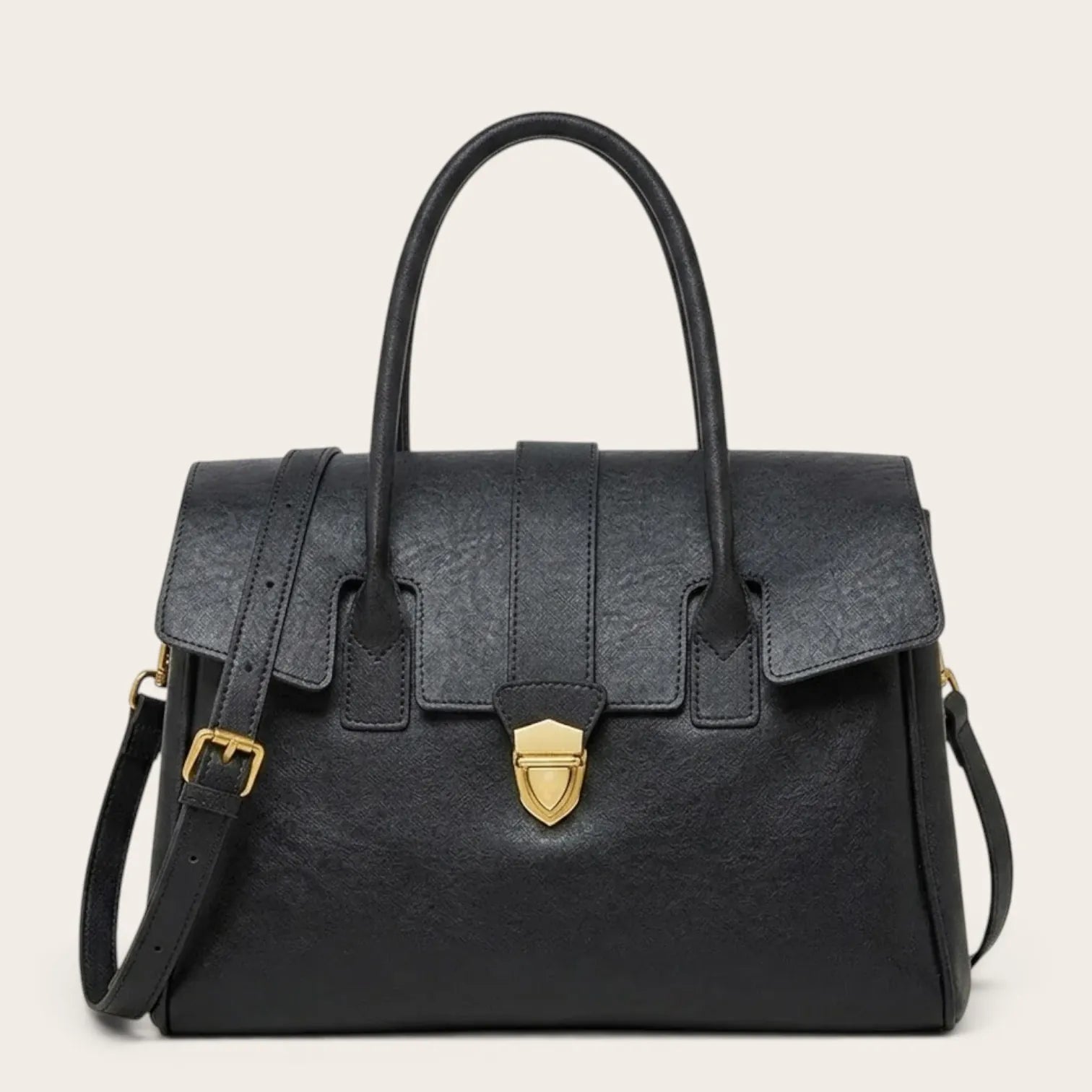 Grand sac bandoulière cartable en cuir Noir