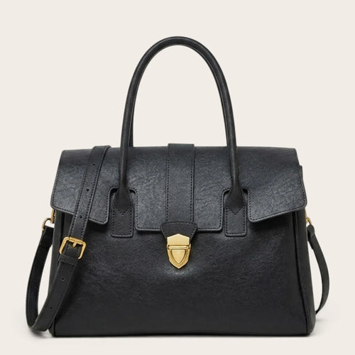 Grand sac bandoulière cartable en cuir Noir