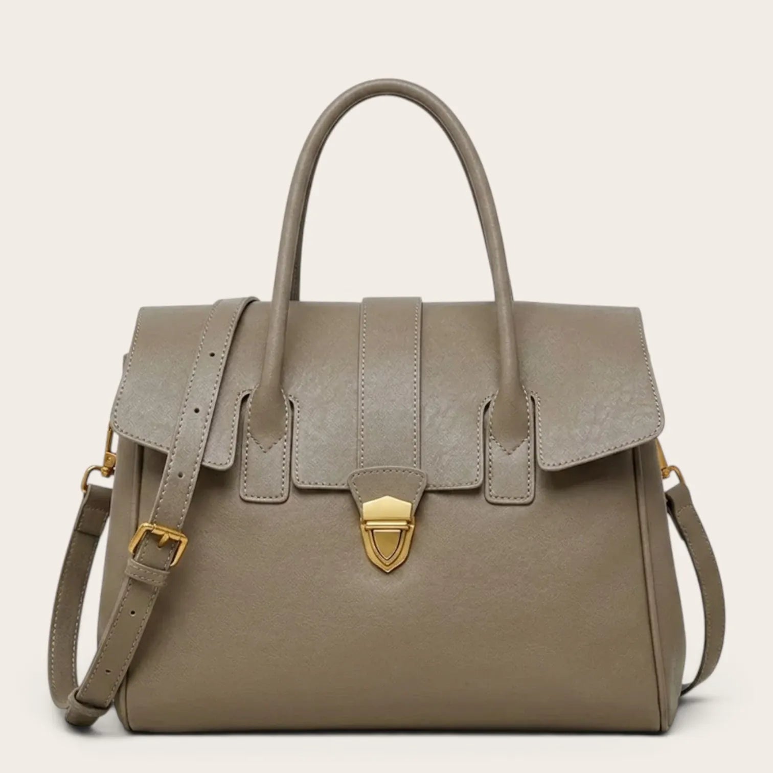 Grand sac bandoulière cartable en cuir Khaki