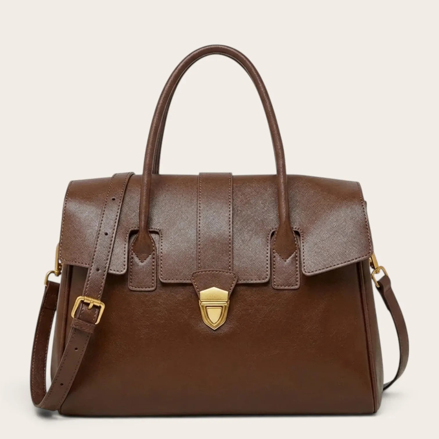Grand sac bandoulière cartable en cuir Café