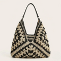 Grand sac hobo crochet bicolore noir