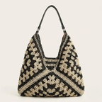 Grand sac hobo crochet bicolore noir