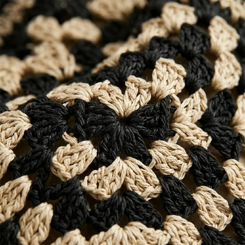 Grand sac hobo crochet bicolore noir