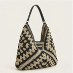 Grand sac hobo crochet bicolore noir