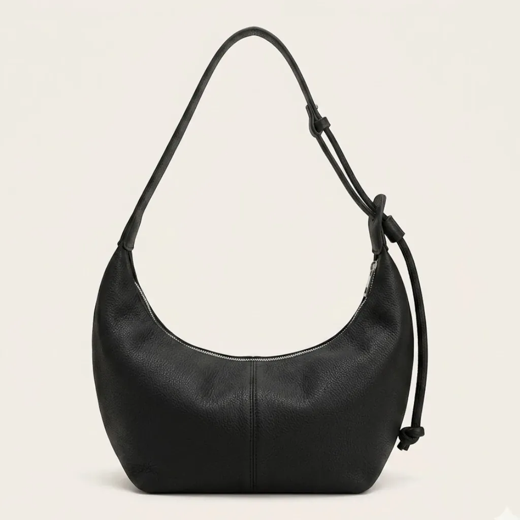 Grand sac hobo cuir vegan souple zippé Noir