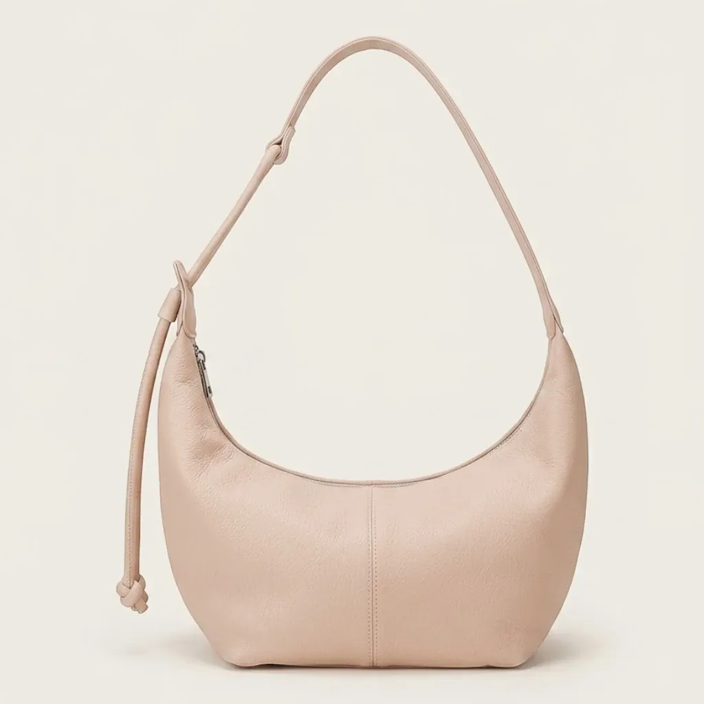 Grand sac hobo cuir vegan souple zippé Rose