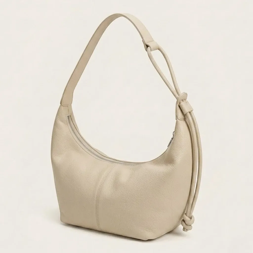 Grand sac hobo cuir vegan souple zippé Blanc