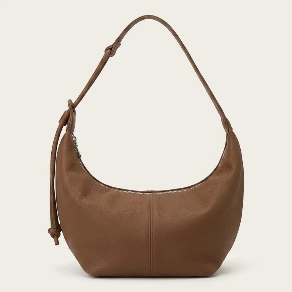 Grand sac hobo cuir vegan souple zippé Marron