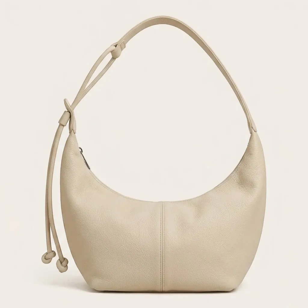 Grand sac hobo cuir vegan souple zippé Blanc