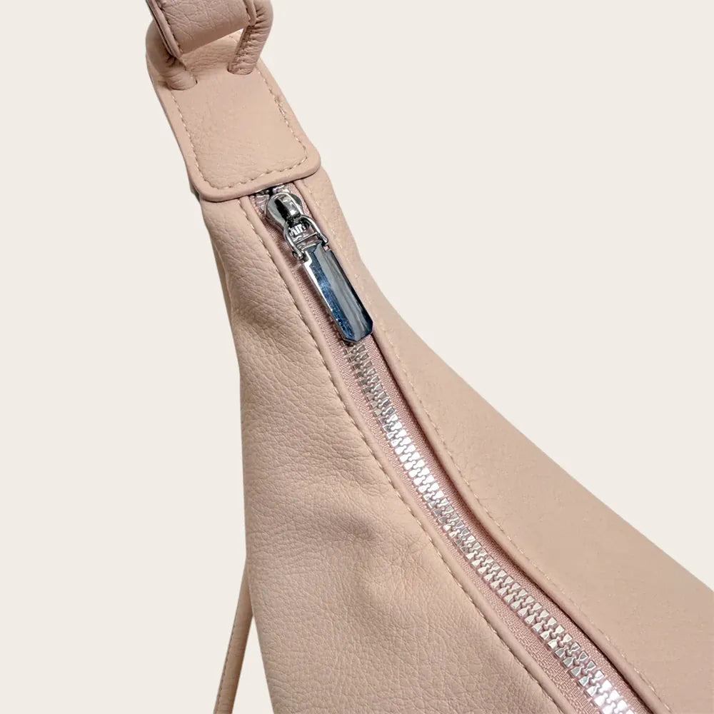 Grand sac hobo cuir vegan souple zippé Rose