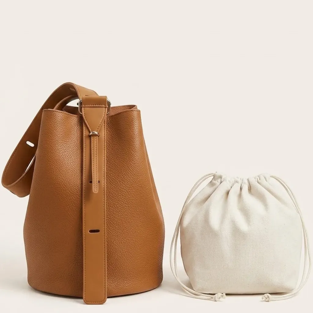 Grand sac seau cuir vegan minimaliste Marron