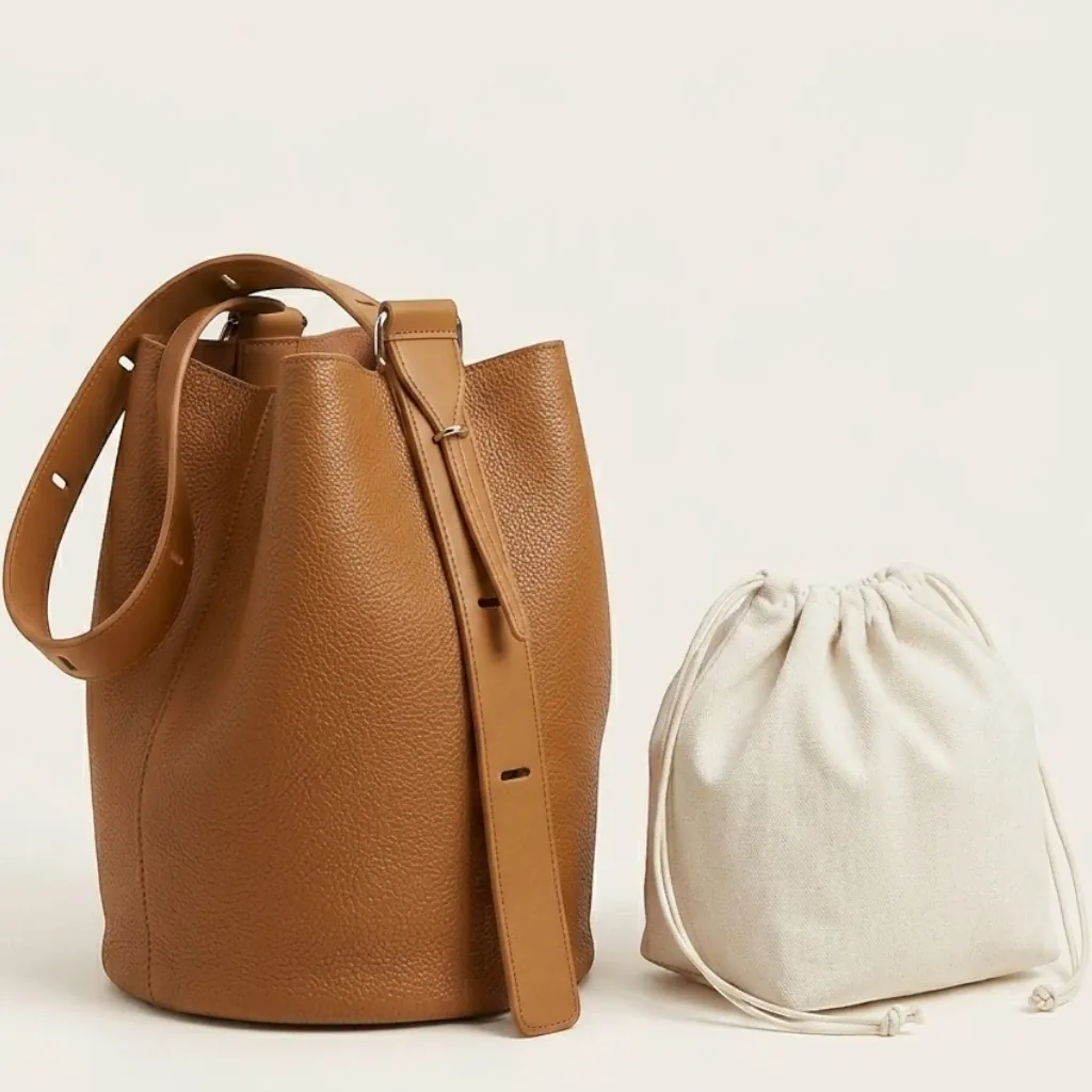 Grand sac seau cuir vegan minimaliste Marron