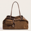 Grand sac tote daim cordon coulissant pochette amovible Marron