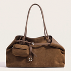 Grand sac tote daim cordon coulissant pochette amovible Marron