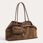 Grand sac tote daim cordon coulissant pochette amovible Marron