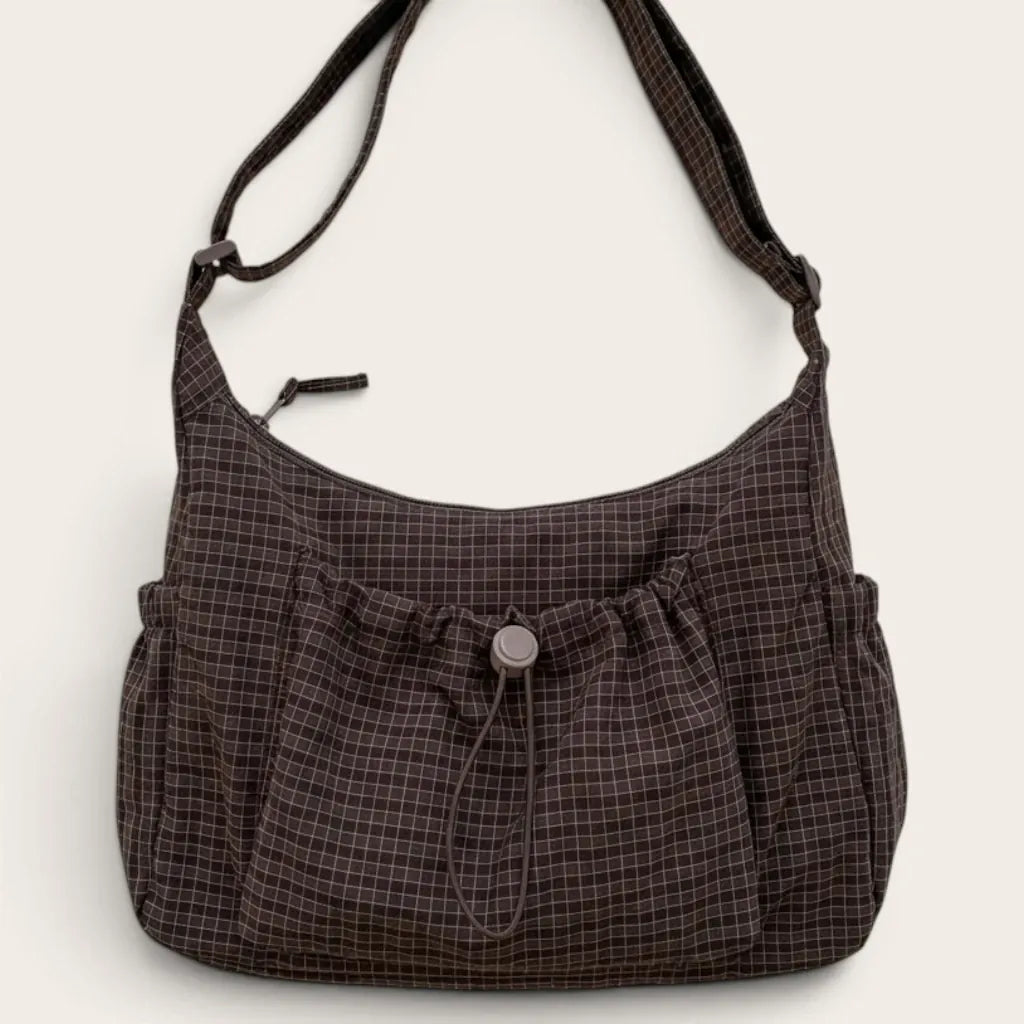 Korean Nylon Shoulder Bags Fashion Simple Plaid Zipper Tote Drawstring Pleated Cloud Bags New Commuter Crossbody Shoulder Bag