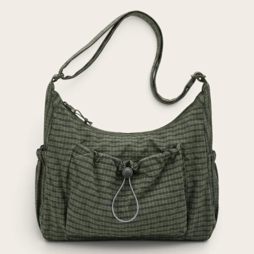 Korean Nylon Shoulder Bags Fashion Simple Plaid Zipper Tote Drawstring Pleated Cloud Bags New Commuter Crossbody Shoulder Bag