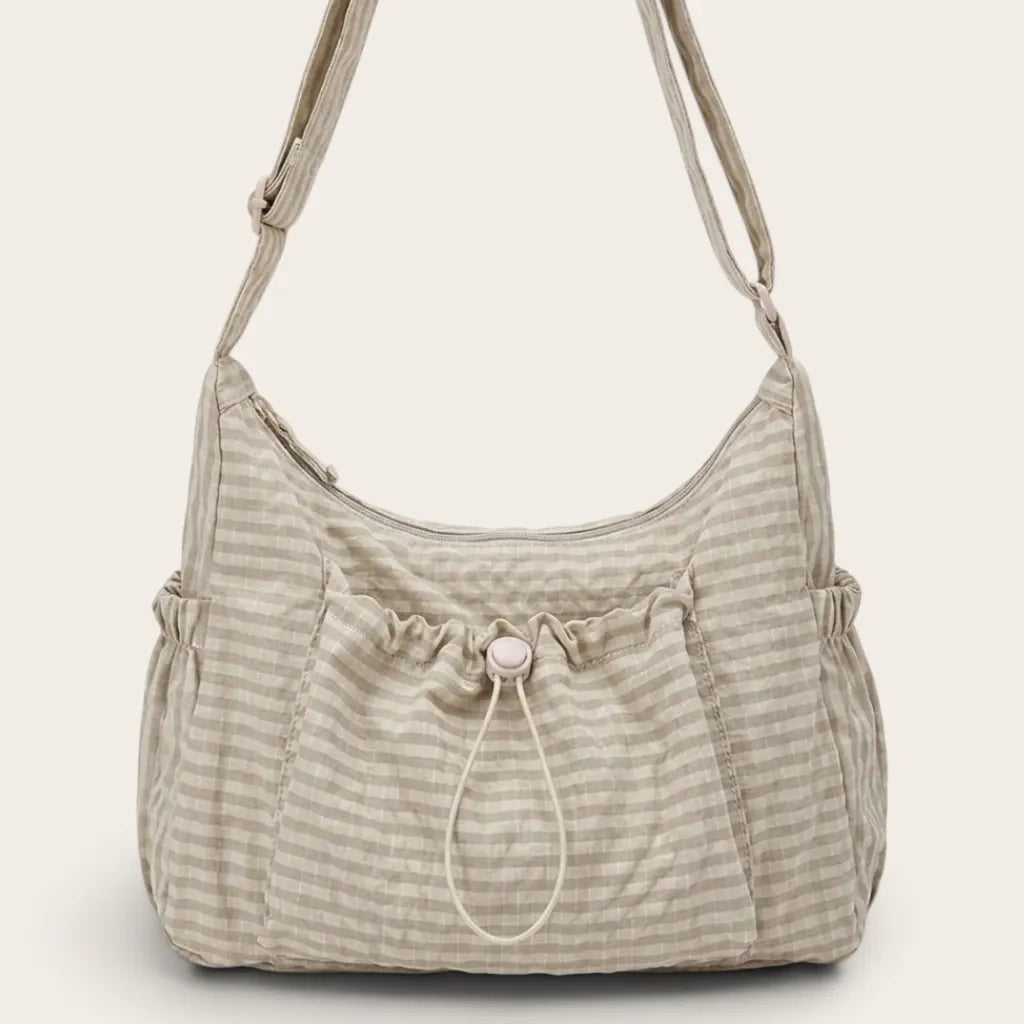 Korean Nylon Shoulder Bags Fashion Simple Plaid Zipper Tote Drawstring Pleated Cloud Bags New Commuter Crossbody Shoulder Bag
