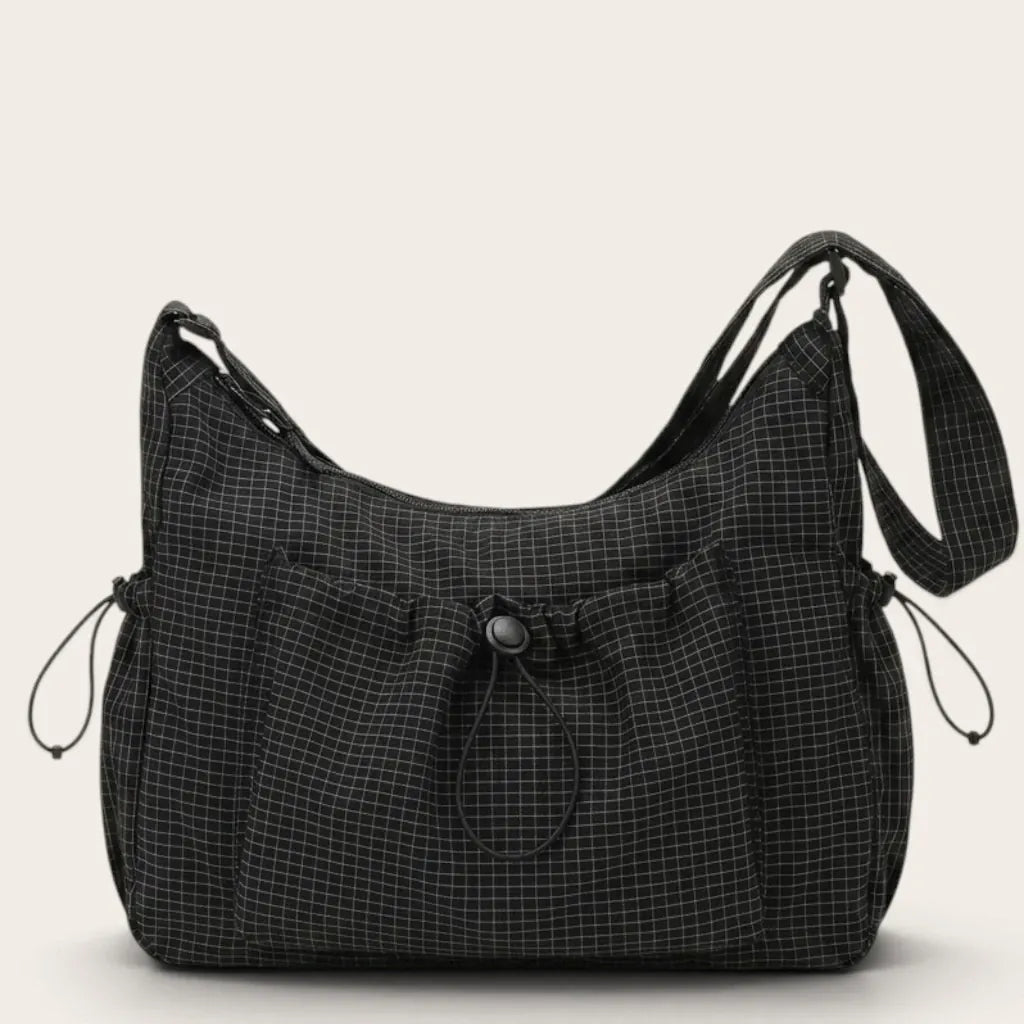 Korean Nylon Shoulder Bags Fashion Simple Plaid Zipper Tote Drawstring Pleated Cloud Bags New Commuter Crossbody Shoulder Bag