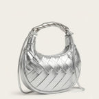 Mini sac lune cuir tressé argent