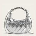 Mini sac lune cuir tressé argent