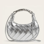 Mini sac lune cuir tressé argent