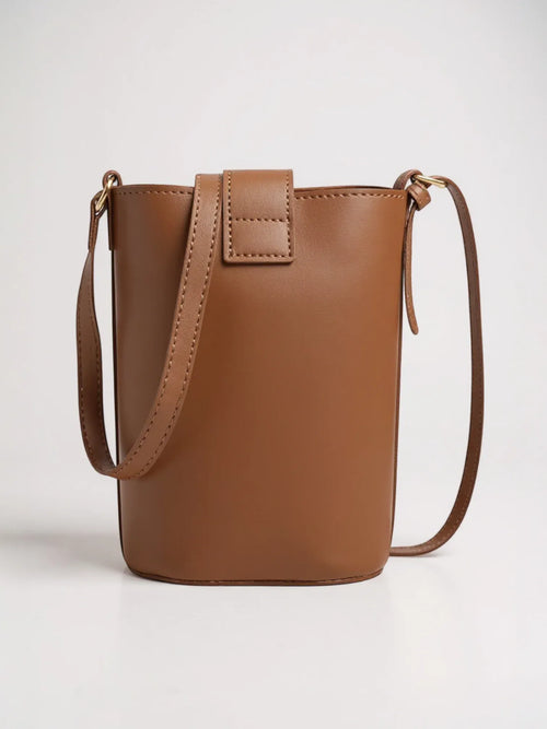 Mini sac seau en cuir vegan Marron