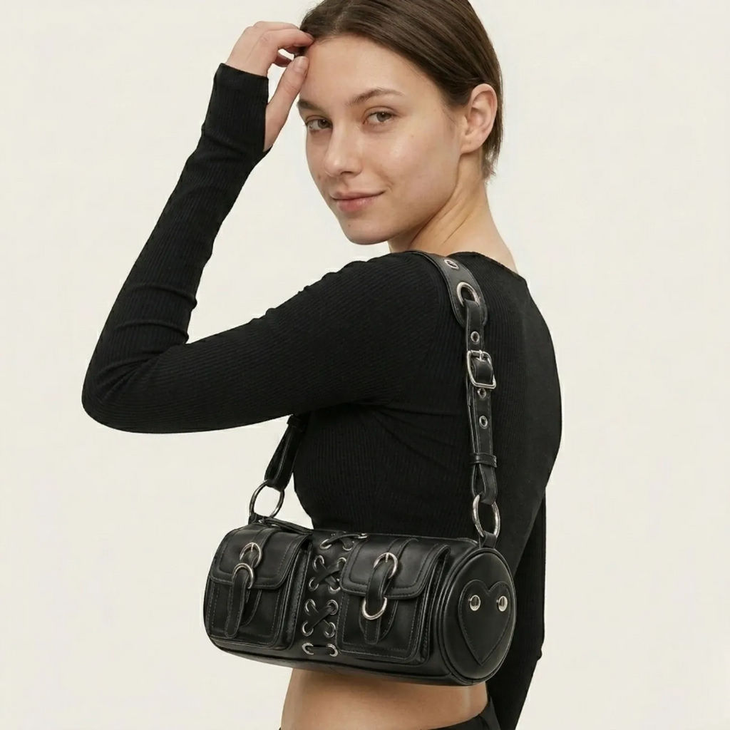 Mini sac tonneau œillets noir