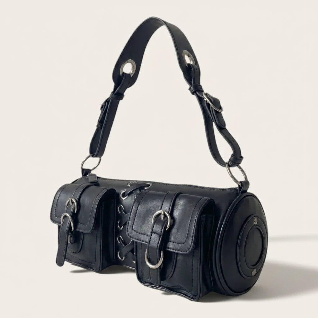 Mini sac tonneau œillets noir
