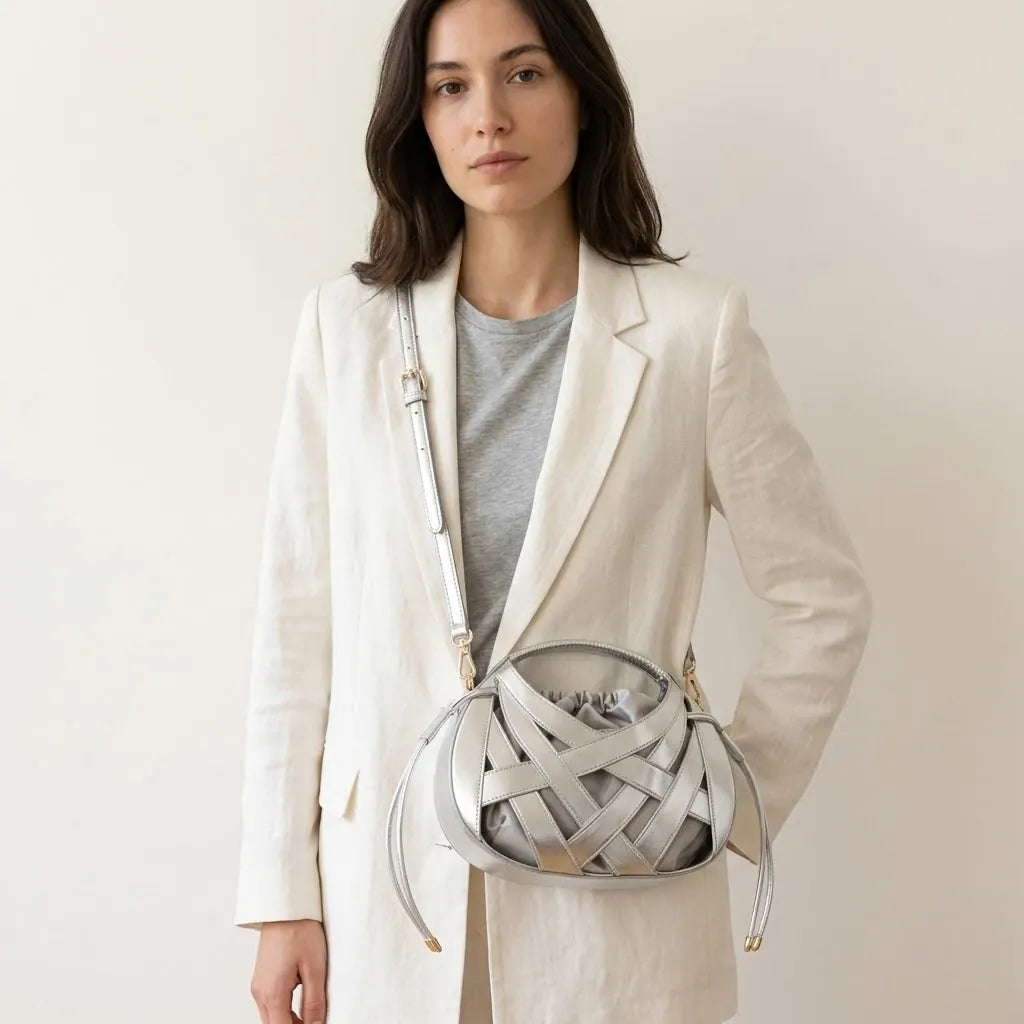 Mini sac tressé cage argent