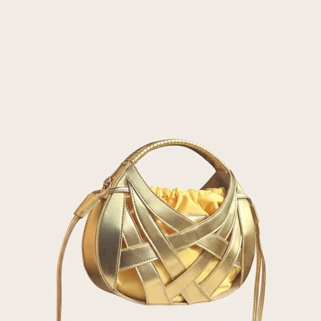 Mini sac tressé cage doré Or