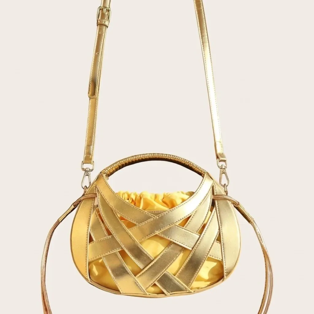 Mini sac tressé cage doré Or