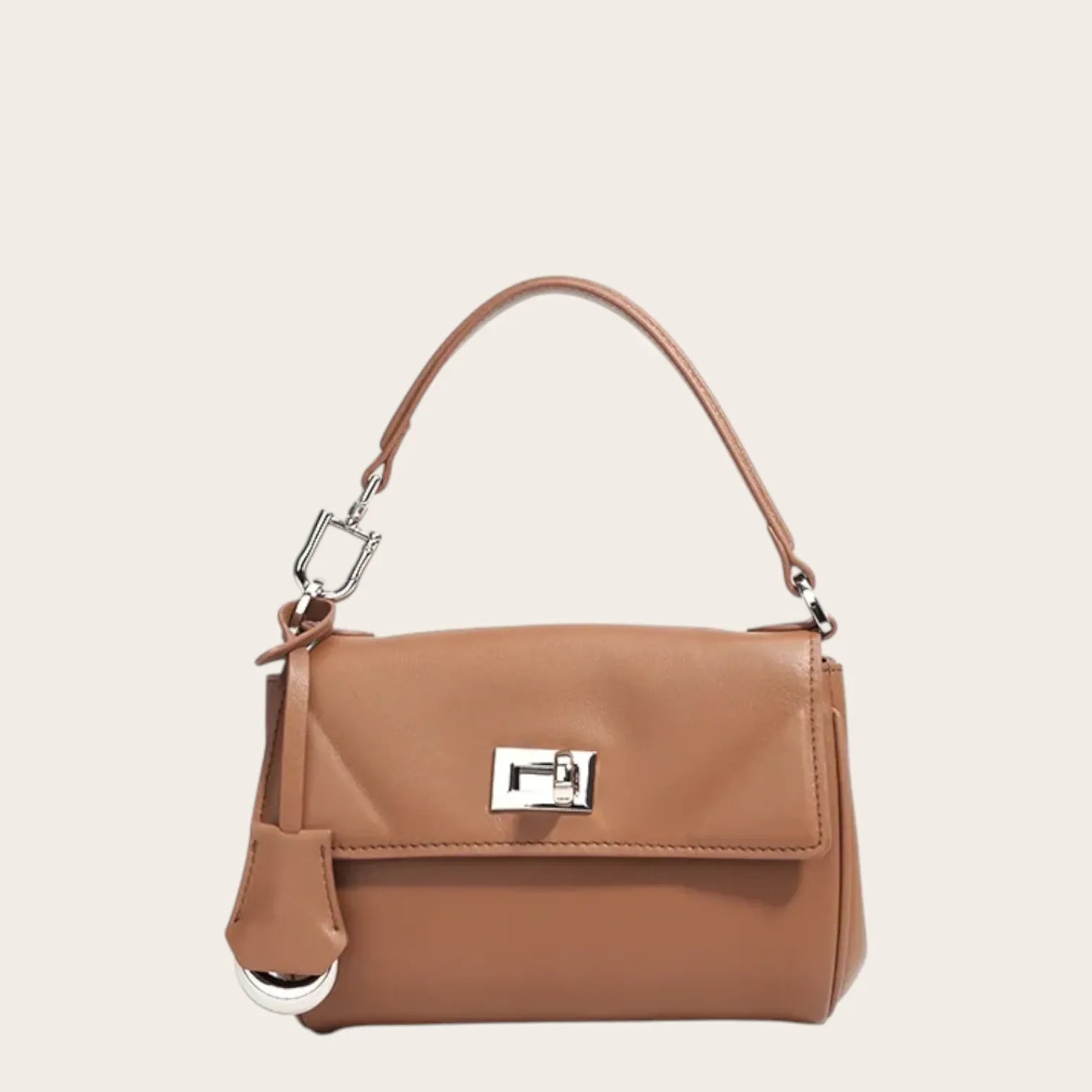 Petit sac a main carré en cuir Camel