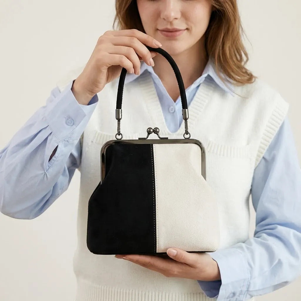 Petit sac à main clipsable bicolore Noir & Blanc