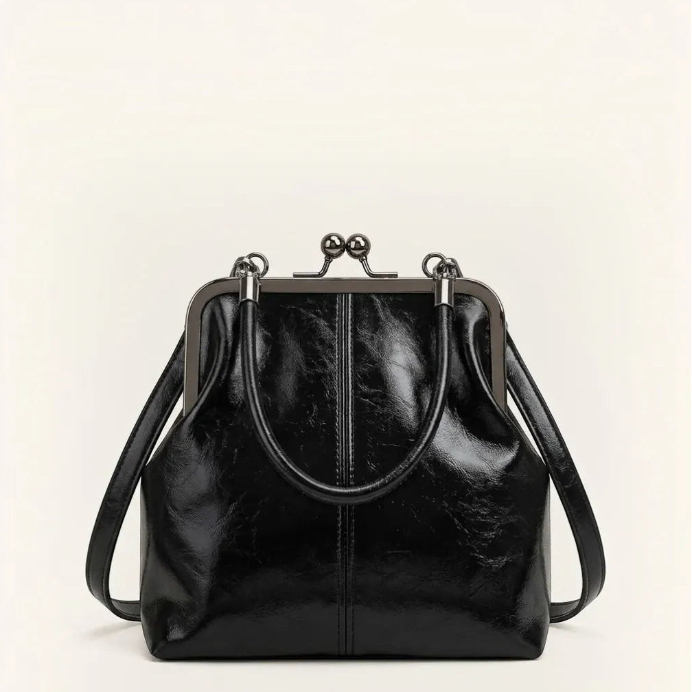 Petit sac à main clipsable en cuir vegan Noir