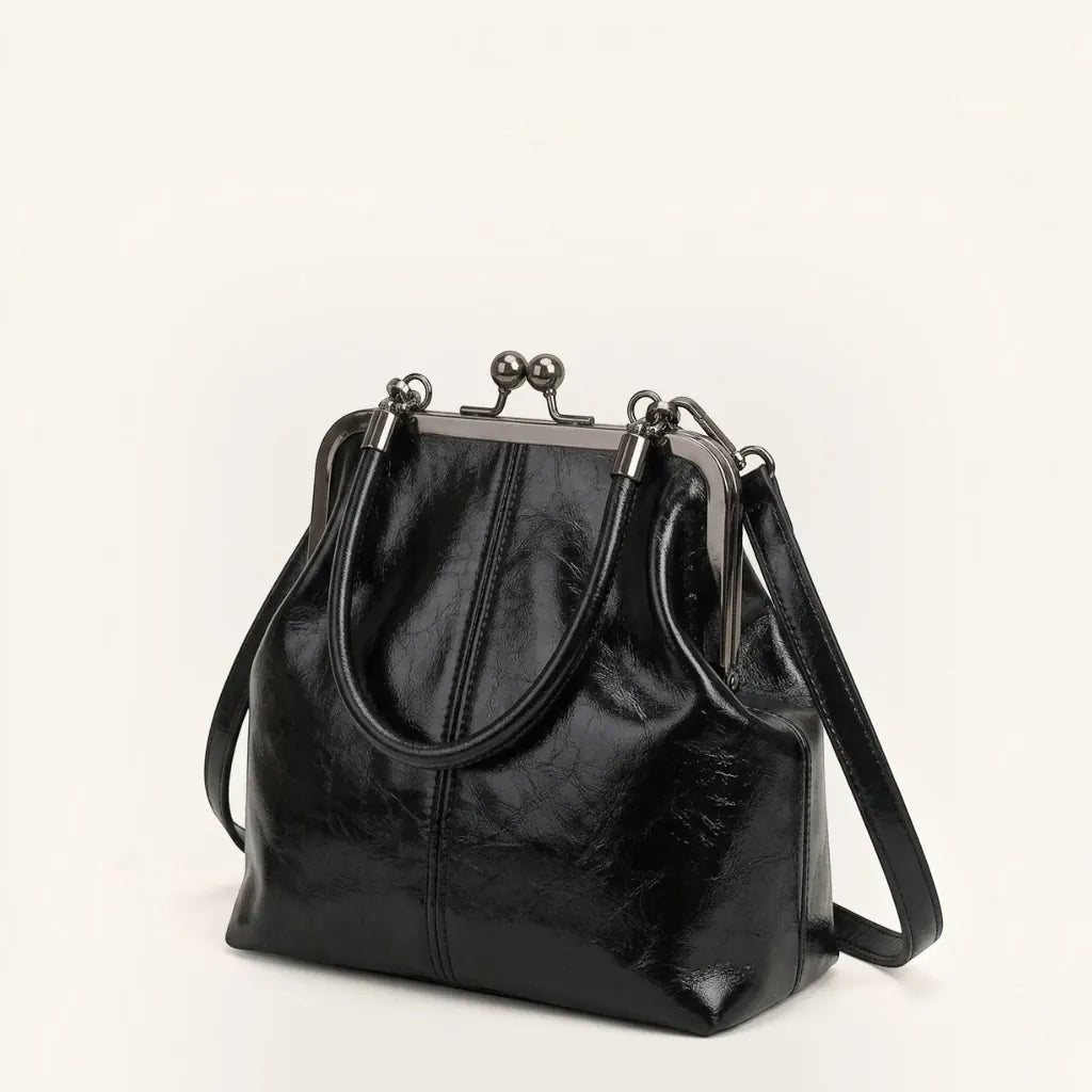 Petit sac à main clipsable en cuir vegan Noir