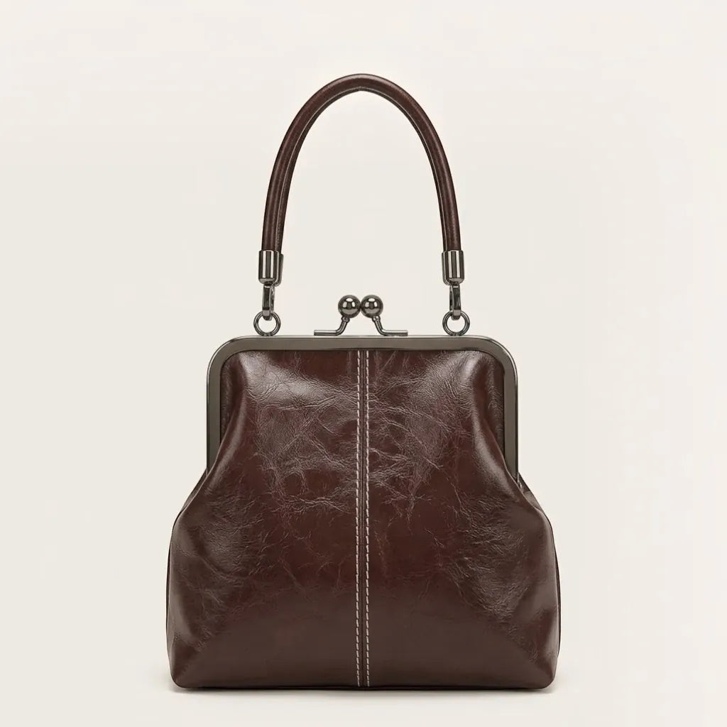 Petit sac à main clipsable en cuir vegan Café