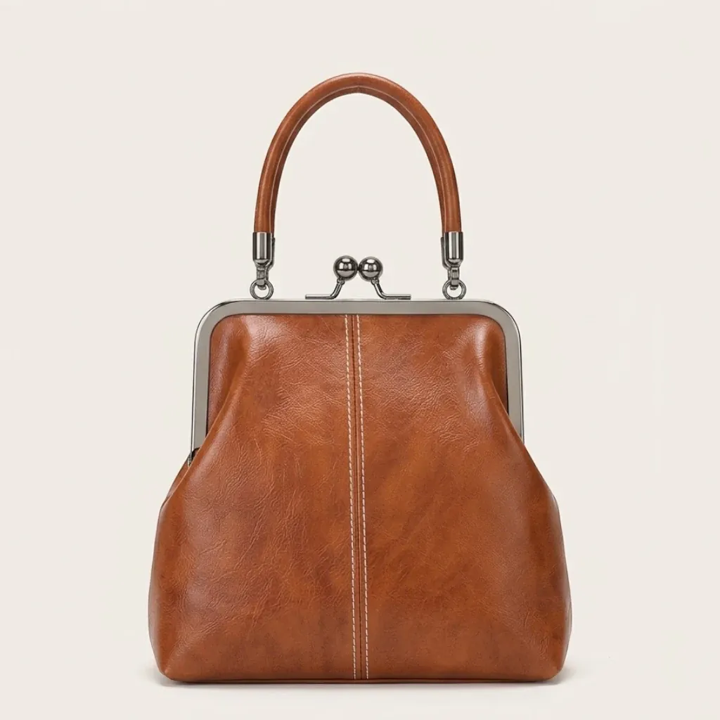 Petit sac à main clipsable en cuir vegan Marron