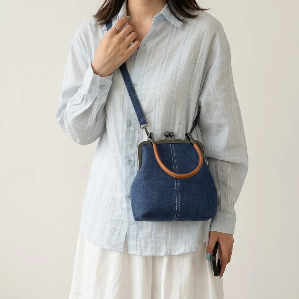 Petit sac à main clipsable en jeans Bleu marine