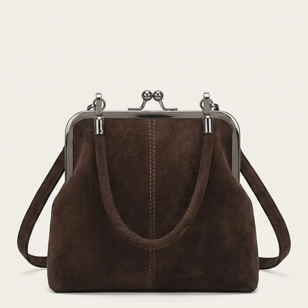 Petit sac à main clipsable en suédine Café