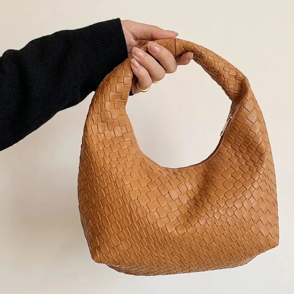 Petit sac a main effet tressé Marron