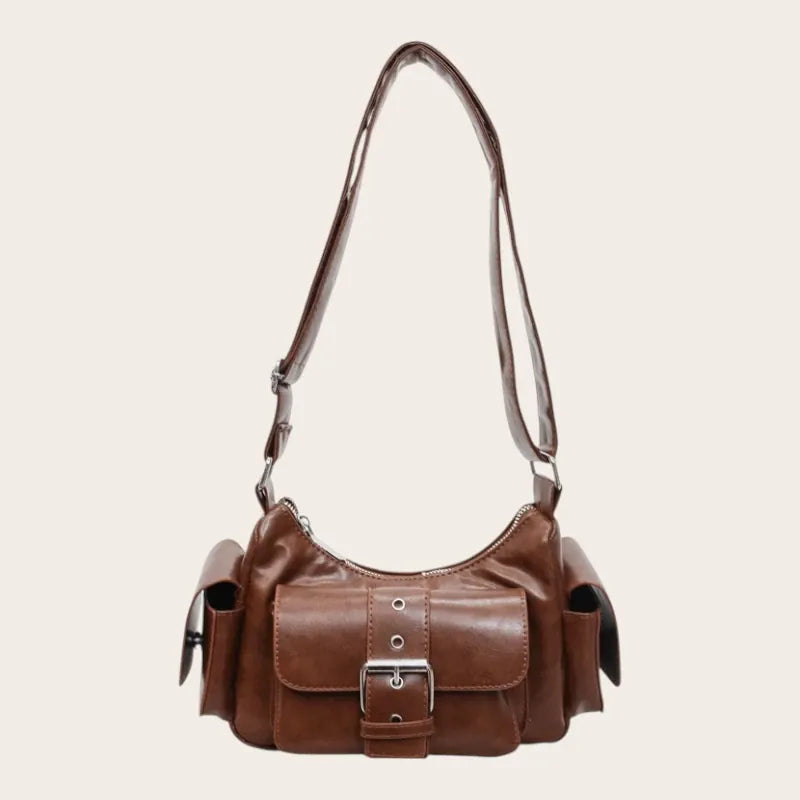 Petit sac bandoulière rétro poche avant boucle look vintage
