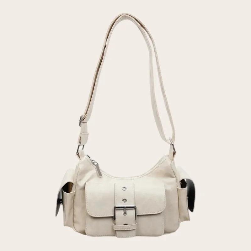 Petit sac bandoulière rétro poche avant boucle look vintage