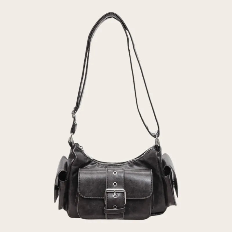 Petit sac bandoulière rétro poche avant boucle look vintage